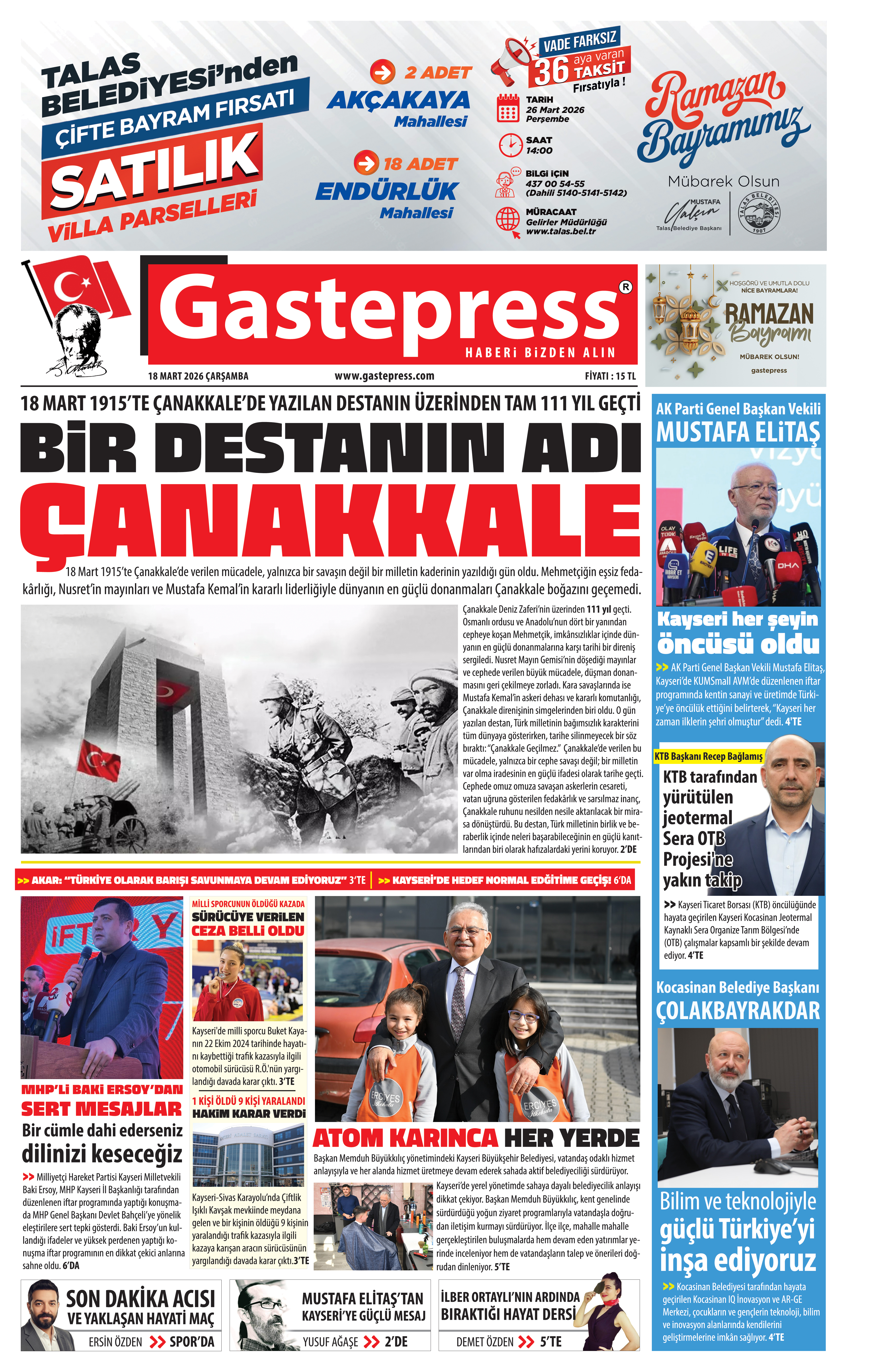 18 MART 2026 GASTEPRESS GAZETESİ