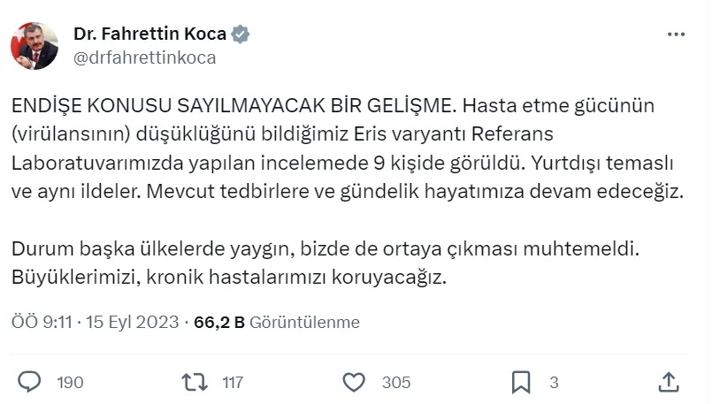 Eris varyantı Türkiye'ye de girdi! Sağlık Bakanı Fahrettin Koca: 9 kişide görüldü!