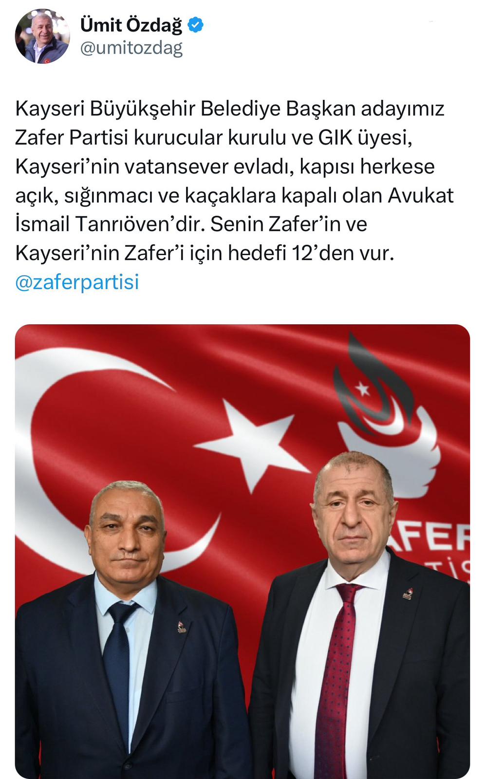 Zafer Partisi Büyükşehir Belediye Başkan Adayı İsmail Tanrıöven oldu!