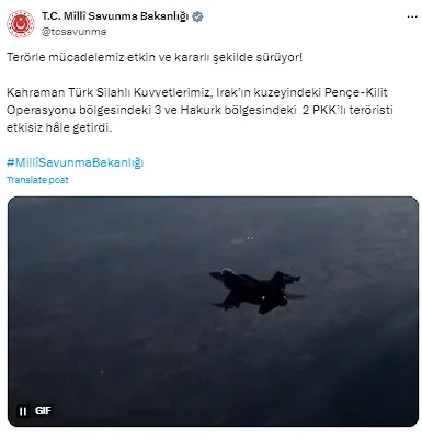 PKK'ya bir darbe daha! Milli Savunma Bakanlığı duyurdu!