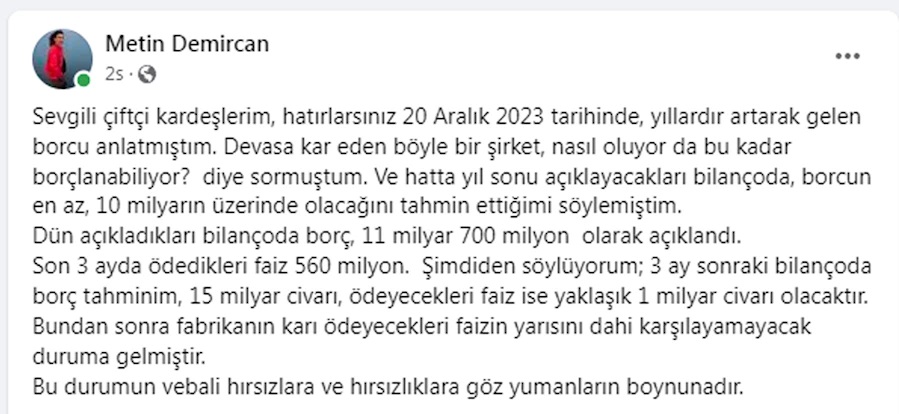 Kayseri Şeker'in Borç Raporu Ortaya Çıktı!