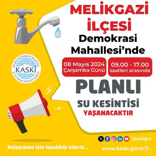 Melikgazi'de Planlı Su Kesintisi Uyarısı!