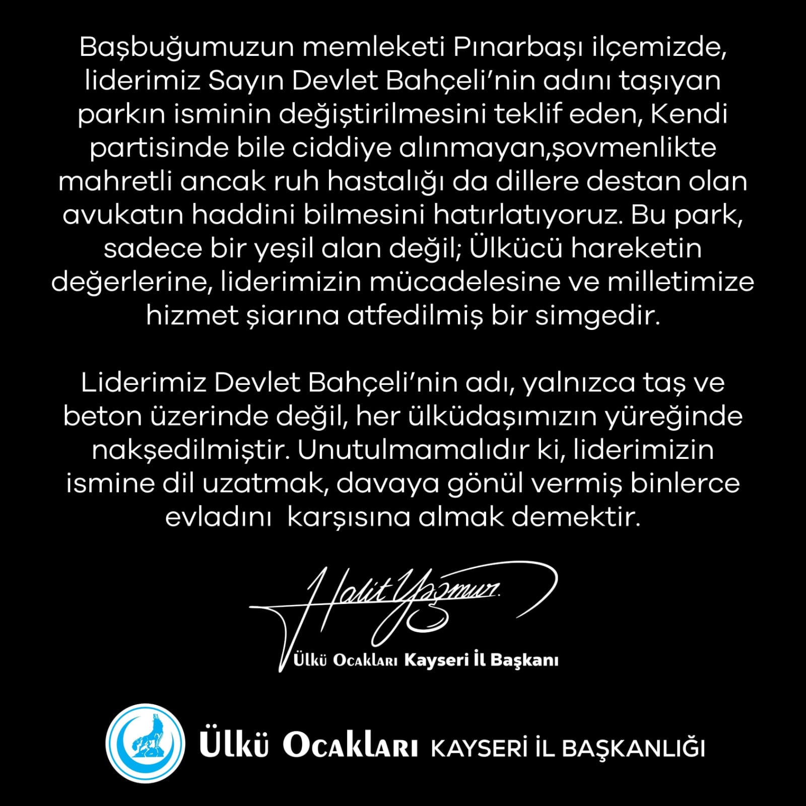 Başkan Yağmur'dan Sert Tepki: Pınarbaşı'ndaki Parkın İsmi Değiştirilmemeli!