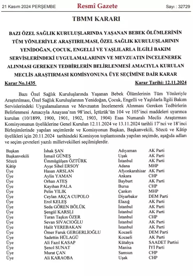 Bebek ölümlerinin tüm yönleriyle araştırılması komisyonuna üye seçimi Resmi Gazete’de!