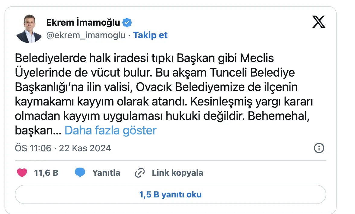 İmamoğlu'ndan kayyum açıklaması: Millet iradesi gasp ediliyor!