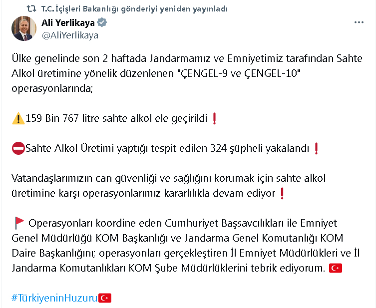 Yurt genelinde 159 bin 767 litre sahte alkol ele geçirildi: 324 gözaltı!