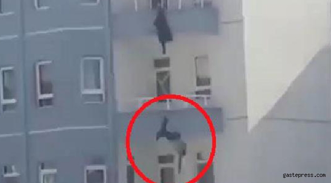 Balkondan atlayan kocasını son anda yakaladı ancak kurtaramadı