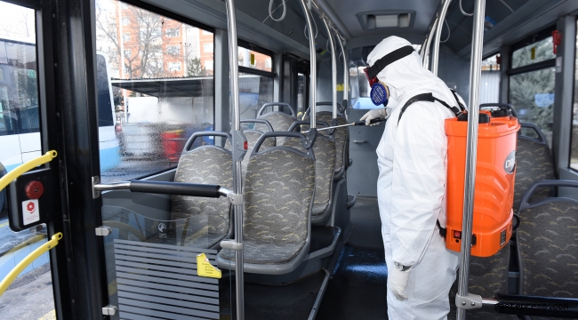 Konya'da Toplu Ulaşım Araçları Dezenfekte Ediliyor