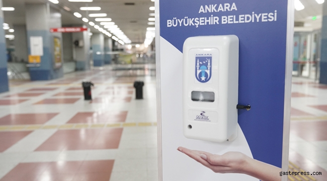 Ankara'da Raylı Sistemlere El Dezenfektanları Yerleştirildi!