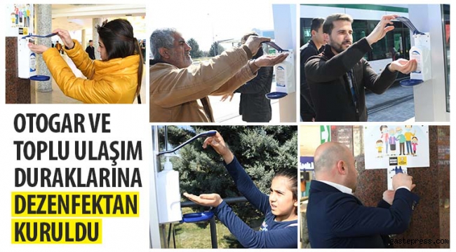 Konya'da Otogar ve Toplu Ulaşım Duraklarına Dezenfektan Kuruldu