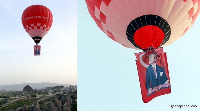 Türkiye'nin ilk yerli sıcak hava balonu, Atatürk posteri ve Türk bayrağı ile havalandı