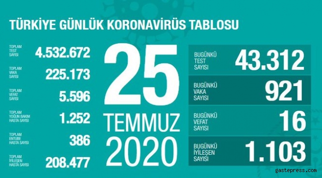 Türkiye'deki koronavirüs vaka ve ölü sayısında son durum (25 Temmuz Cumartesi)