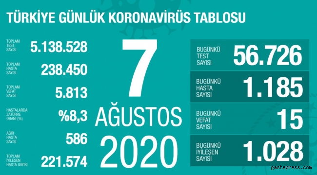 Türkiye'de 7 Ağustos Cuma gününe ait koronavirüs raporu belli oldu!