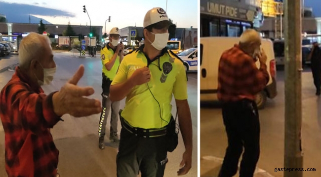 Maske cezası alan yaşlı adam maskesini çıkartıp yoluna devam etti!