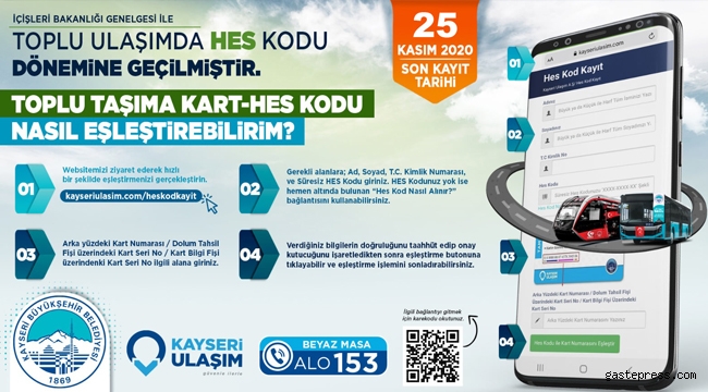 Kayseri'de Toplu Ulaşımda Hes Kodu Eşleştirmede Son 2 Gün!
