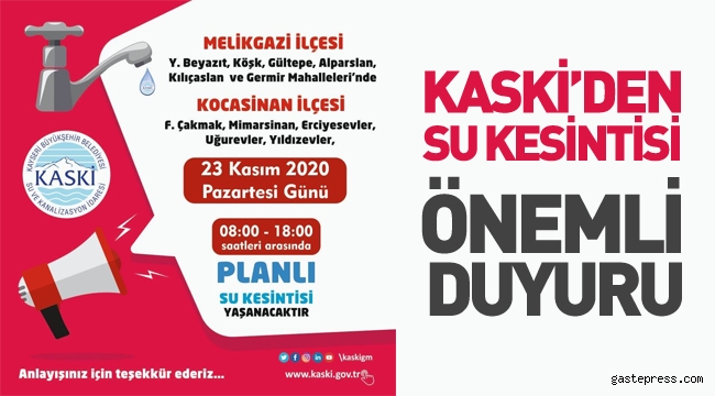 Kayseri Kaski'den Su Kesintisi Uyarısı!
