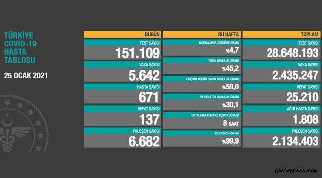 25 Ocak koronavirüs tablosu!