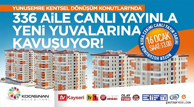 Kayseri Kocasinan'ın Kentsel Dönüşümüyle 336 Aile, Yeni Evlerinin Heyecanını Canlı Yayınla Yaşayacak!