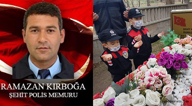 Şehit polisin mezarına iki oğlundan ziyaret!