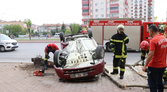 Ağaca çarpan otomobil devrildi: 1 yaralı