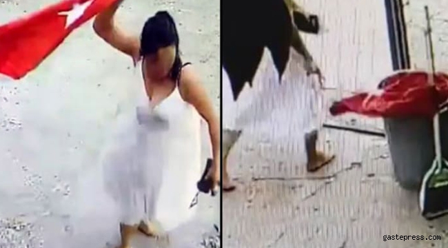 Türk bayrağını koparıp atan kadın yakalandı!