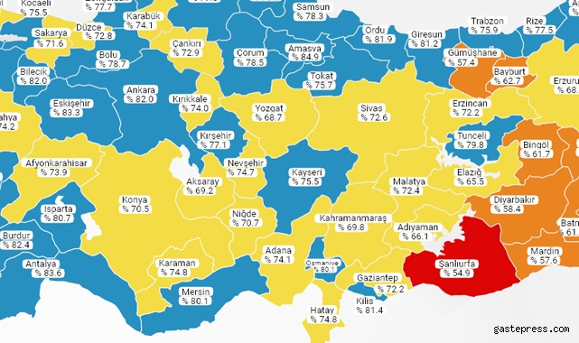 Kayseri koronavirüs aşı haritasında mavi renge döndü!