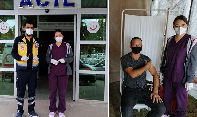 Sağlık çalışanı çift, aşılama çalışmalarında birlikte görev yapıyor!