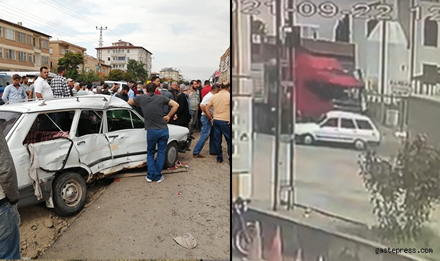 Kayseri’de TIR ile otomobilin çarpıştığı kaza güvenlik kamerasında!