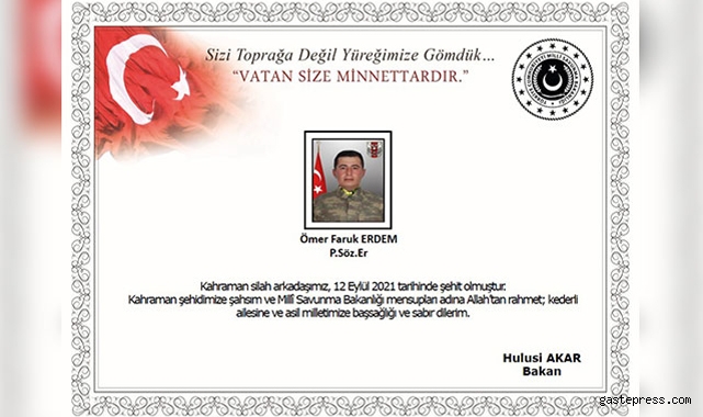 MSB acı haberi duyurdu: 1 asker şehit, 1 asker yaralı!