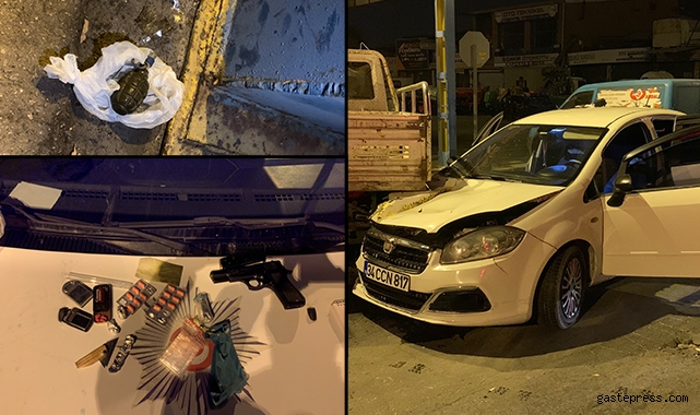Ekiplerden kaçan otomobilde el bombası çıktı