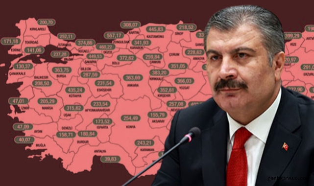 İllerin haftalık vaka sayısı haritası güncellendi!