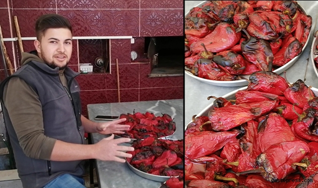 Kayseri Yeşilhisar'da taş fırında kapya biber közüne büyük ilgi!