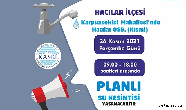 Kayseri Hacılar Su Kesintisi Yaşanacak!