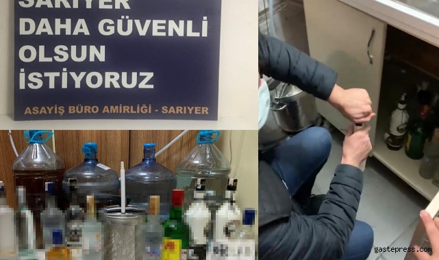 Sarıyer'de ev görünümlü sahte alkol imalathanesine baskın kamerada!