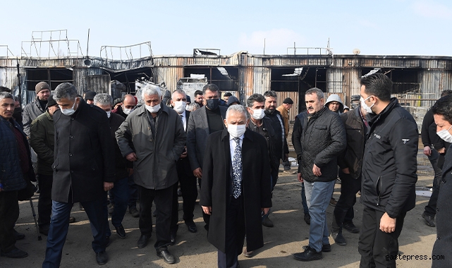 Başkan Büyükkılıç, yangından zarar gören garajı inceledi, destek sözü verdi!