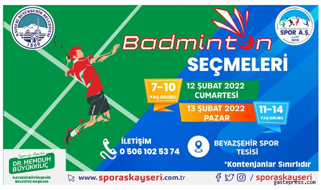 Kayseri Büyükşehir Spor AŞ 'Badminton' Seçmeleri Başlıyor!