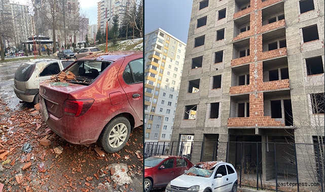 Kiremitler araçların üzerine düştü!