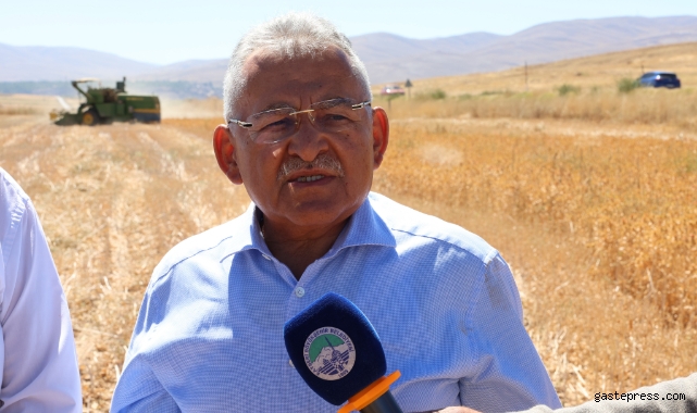 Başkan Büyükkılıç, Bünyan'da biçerdöver kullanarak, aspir hasadı yaptı!