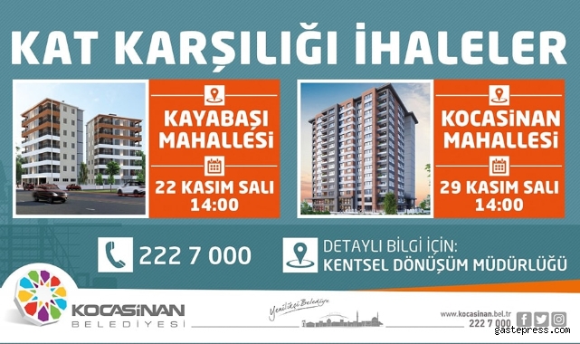 Kayseri Kocasinan'da kat karşılığı ihale!