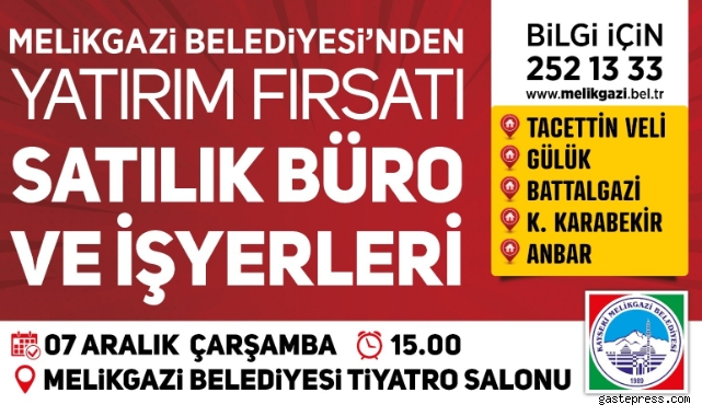 Kayseri Melikgazi'den 22 Adet Ofis ve İşyeri İhalesi!