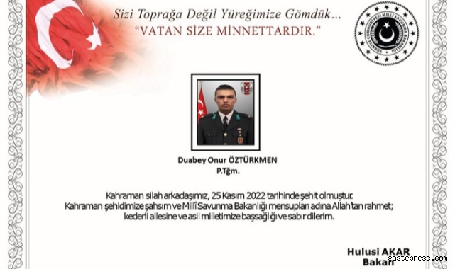 MSB: "Pençe-Kilit operasyonu bölgesinde 1 asker şehit oldu"