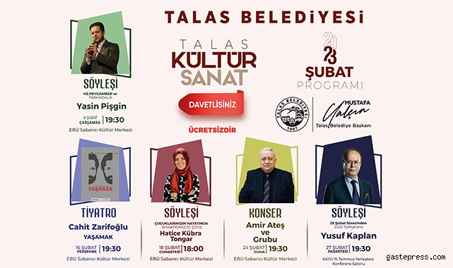 Kayseri Talas'ta, Kültür Sanat Şubat ayında dolu dolu geçecek!