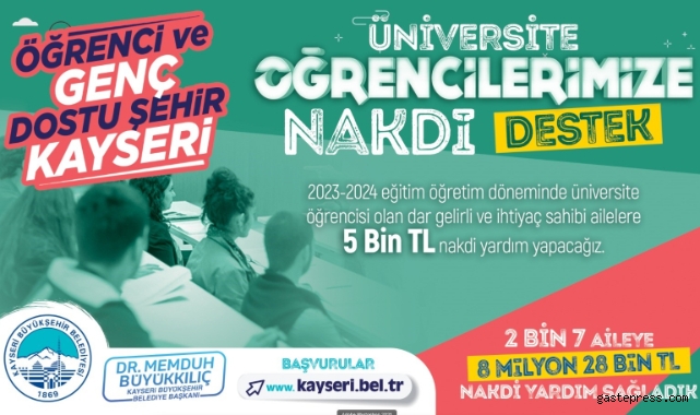 Kayseri Büyükşehir’in ihtiyaç sahibi üniversite öğrencilerine nakdi yardım başvuruları başladı!