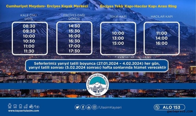 Kayseri Büyükşehir’den Erciyes otobüs seferlerine ‘yarıyıl tatili’ düzenlemesi!