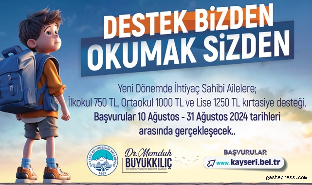 Kayseri Büyükşehir'in kırtasiye desteği için başvurular başladı!