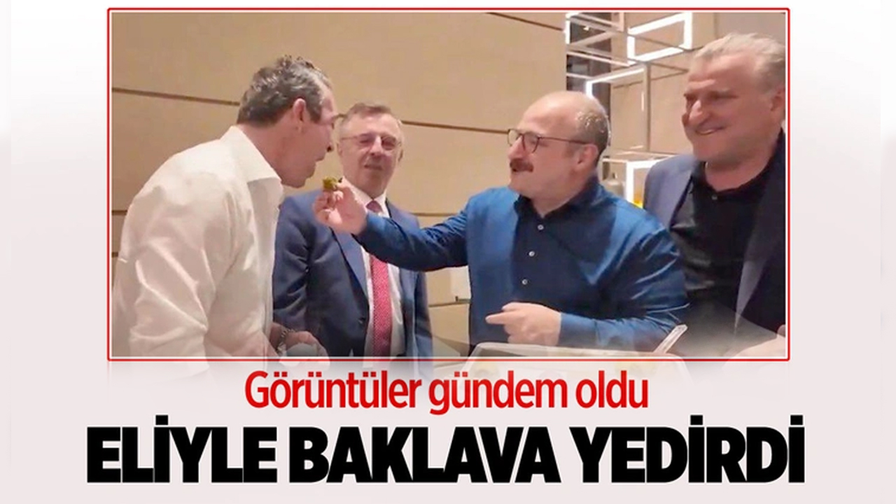 Eurolig finali öncesi kuliste Mustafa Varank Ali Koç'a eliyle baklava yedirdi!