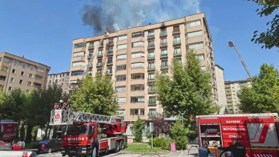 Kayseri'de 10 katlı binadaki çatı yangını söndürüldü!