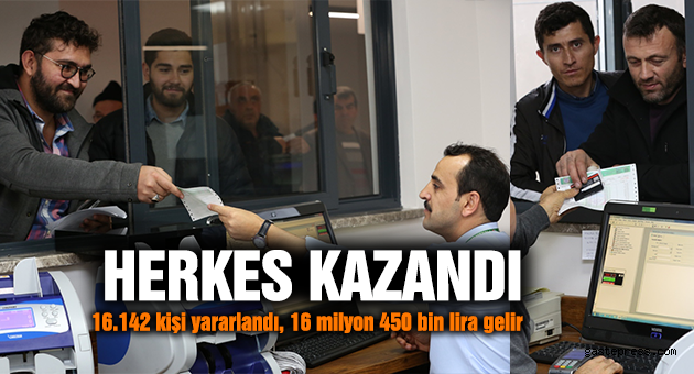 BORÇ YAPILANDIRMADA  16.142 kişi yararlandı, 16 milyon 450 bin lira gelir