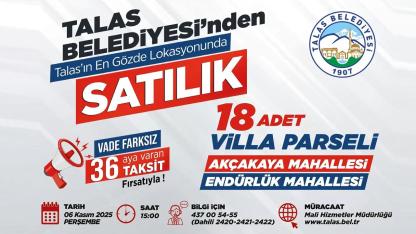 Talas Belediyesi’nden gözde lokasyonlarda villa parseli fırsatı!