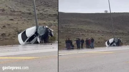 Direğe Çarpan Otomobil İkiye Katlandı: 1 Yaralı!